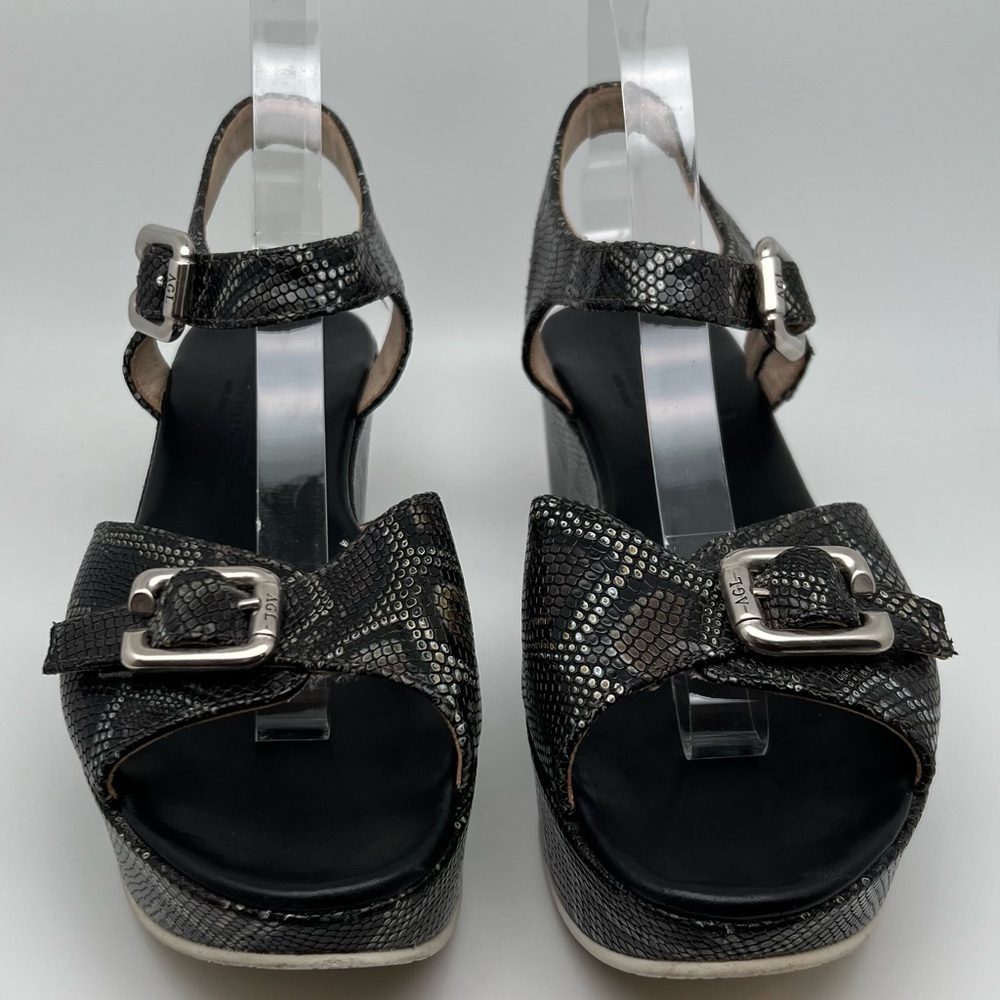 EUC AGL Python Embossed Leather Black Platform Sandals Sz 9